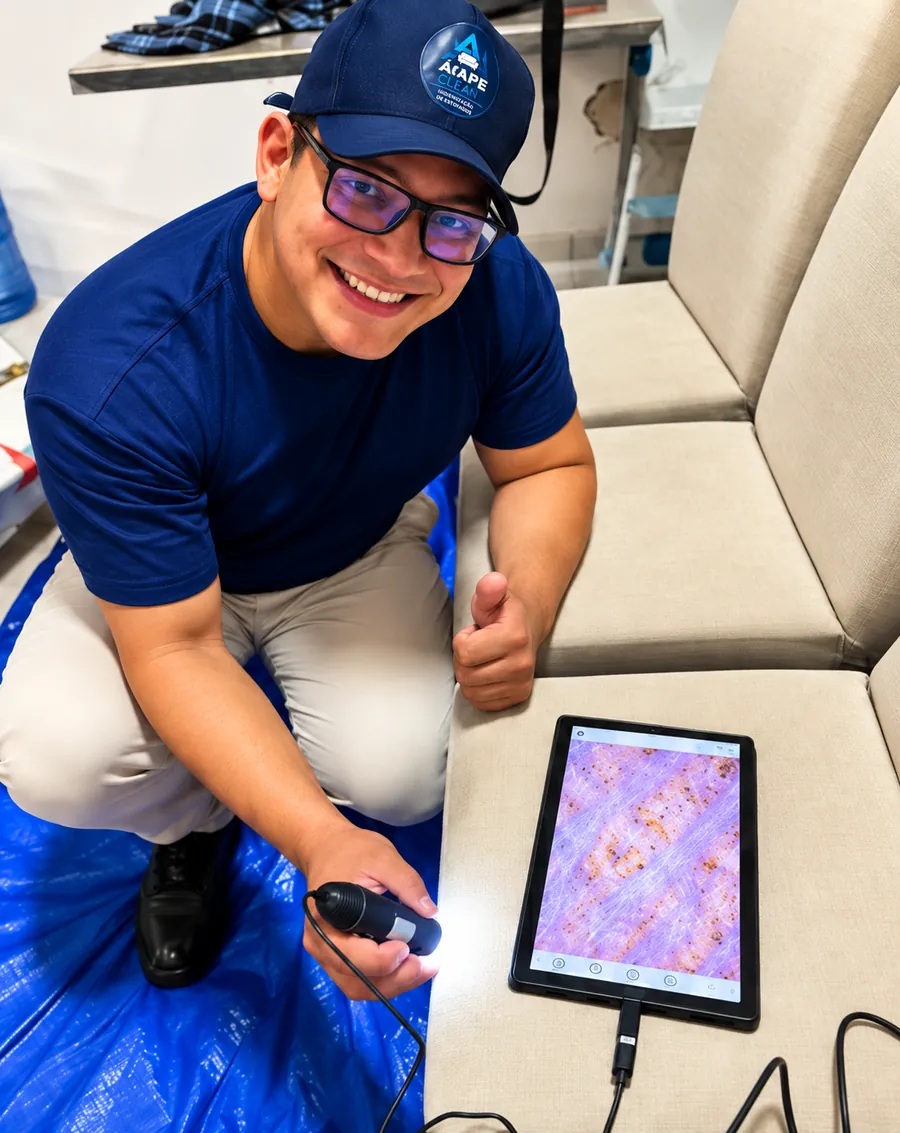 Daniel, profissional responsável pela Ágape Clean, durante um atendimento